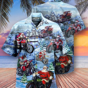 Christmas Holiday And Santa Biker Full Print Hawaiian Shirt