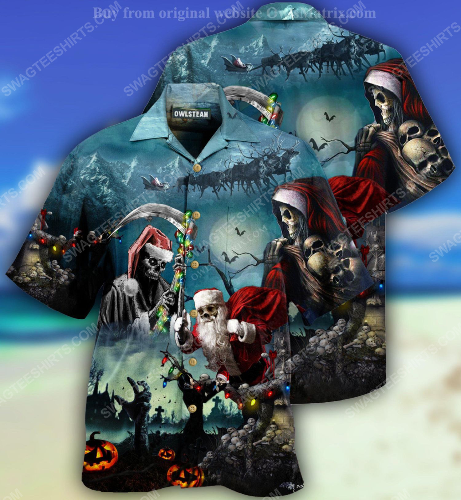 Christmas Holiday And Santa Skull Full Print Hawaiian Shirt Christmas Holiday And Santa Skull Full Print Hawaiian Shirt