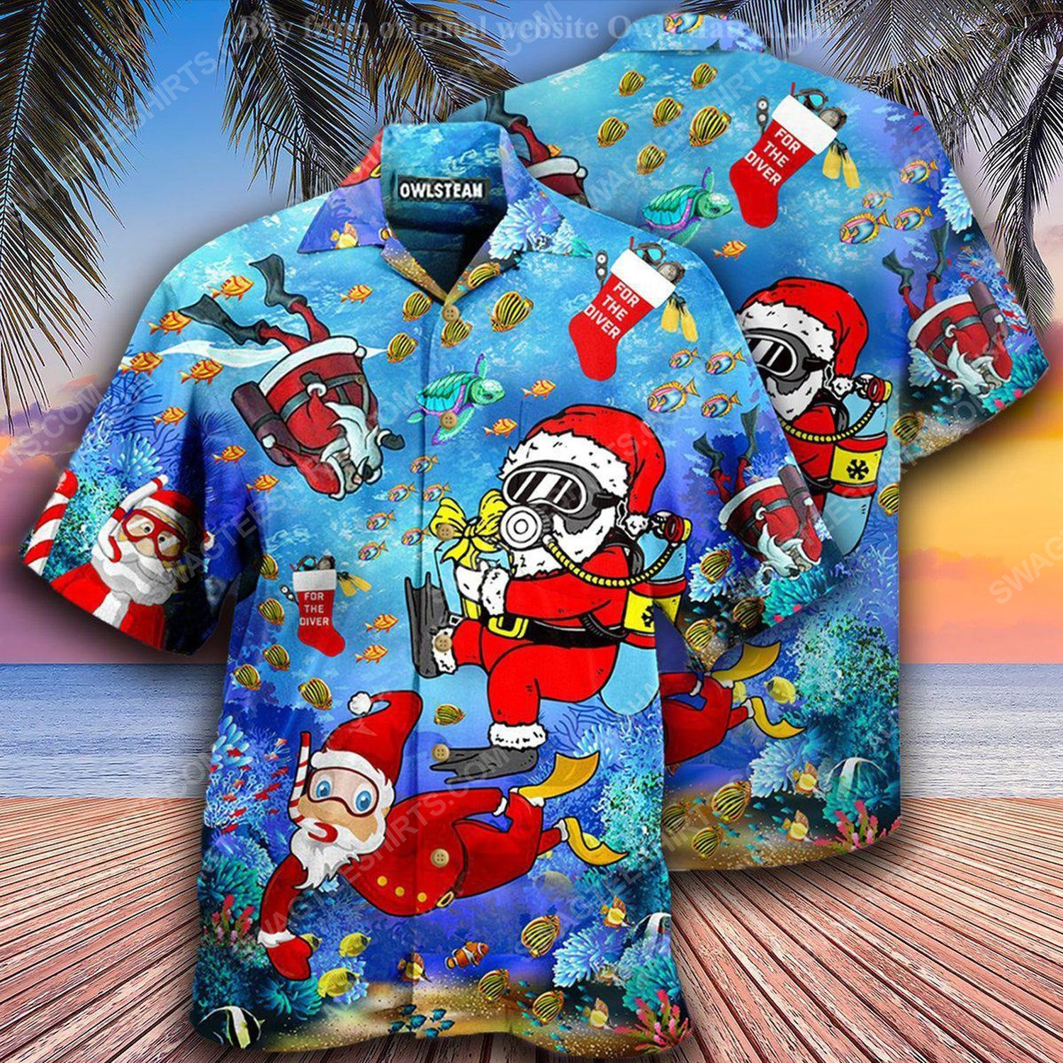 Christmas Holiday Santa Claus Diving Full Print Hawaiian Shirt Christmas Holiday Santa Claus Diving Full Print Hawaiian Shirt