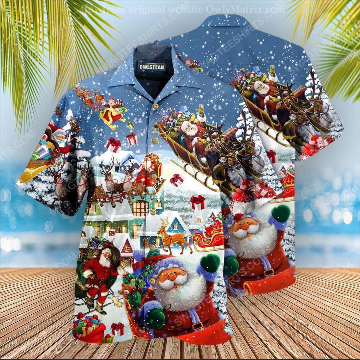 Christmas Holiday Santa’S Sleigh And Reindeer Hawaiian Shirt Christmas Holiday Santa’S Sleigh And Reindeer Hawaiian Shirt