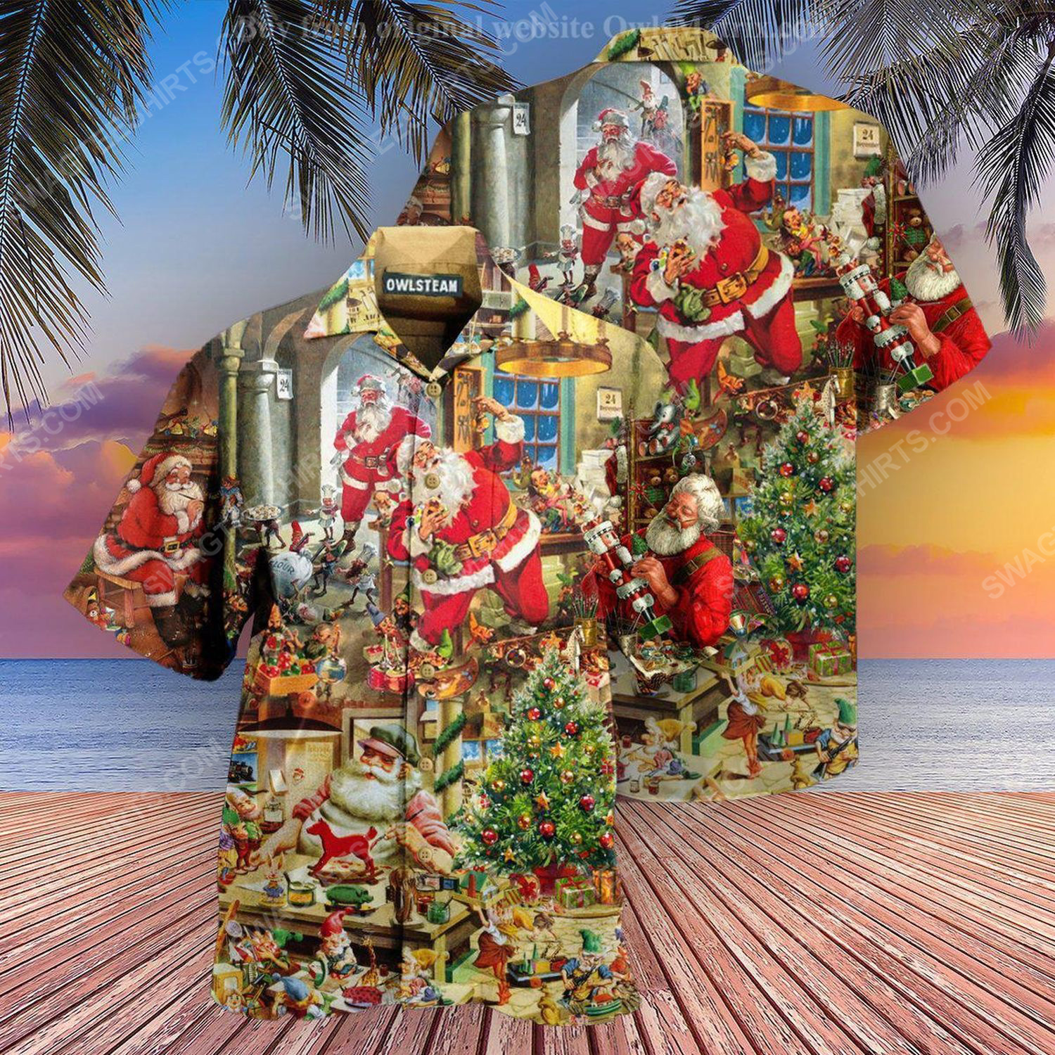 Christmas Holiday Santa’S Toy Workshop Full Print Hawaiian Shirt Christmas Holiday Santa’S Toy Workshop Full Print Hawaiian Shirt