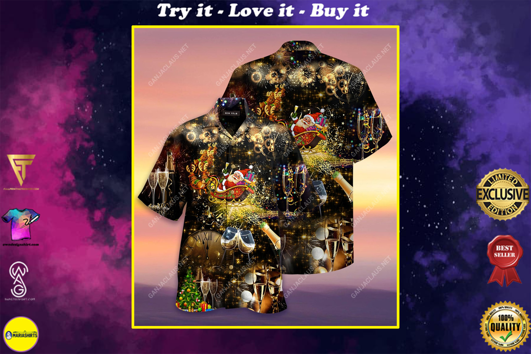 Christmas Night And Santa Claus Full Printing Hawaiian Shirt Christmas Night And Santa Claus Full Printing Hawaiian Shirt