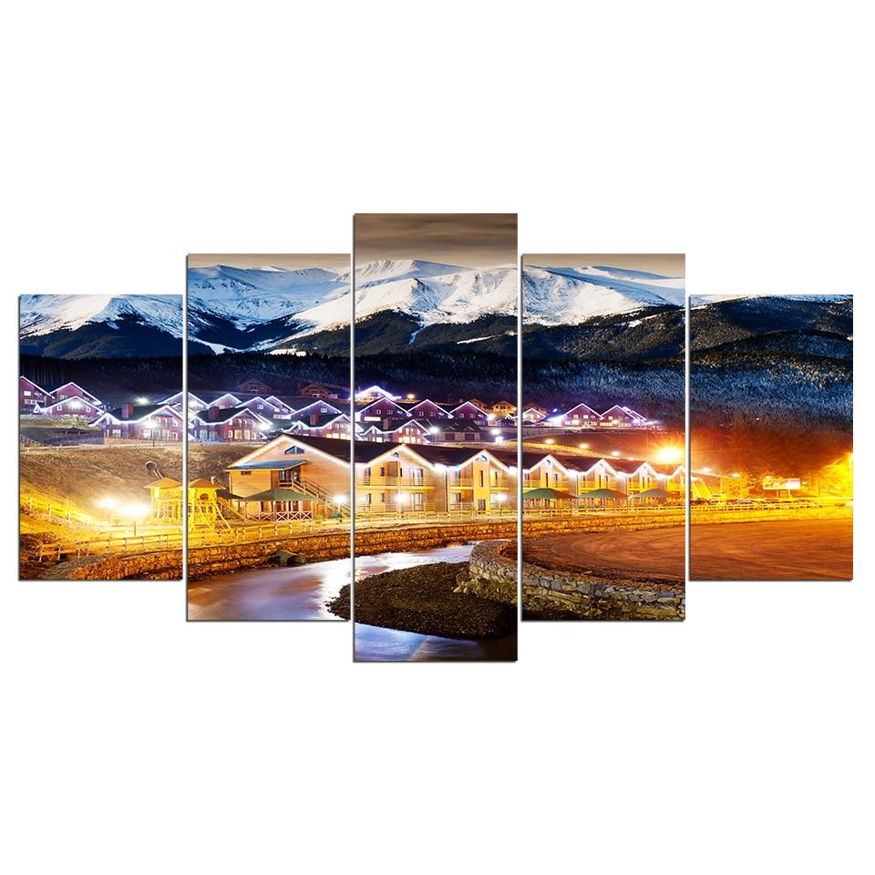 Christmas Night Light - Nature 5 Panel Canvas Art Wall Decor Christmas Night Light - Nature 5 Panel Canvas Art Wall Decor