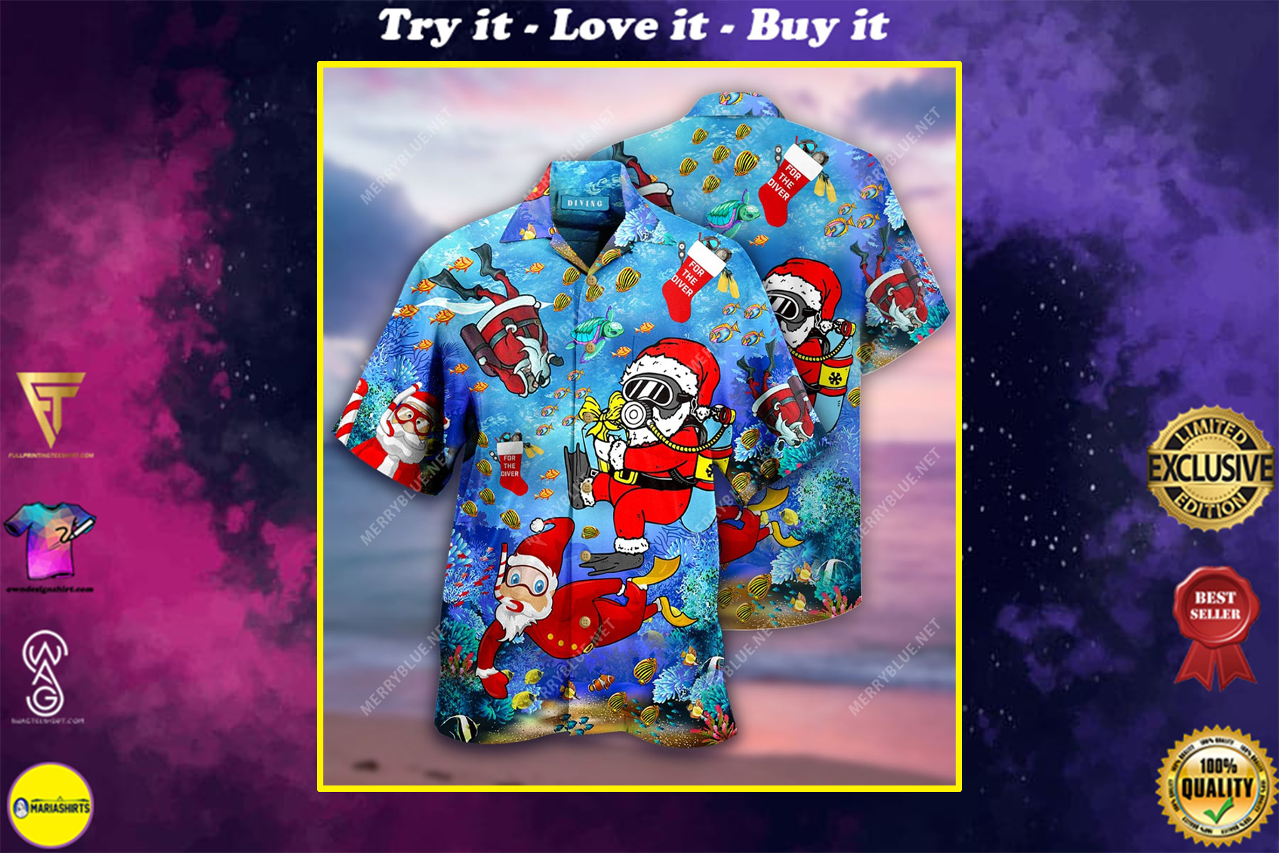 Christmas Santa Claus Diving Full Printing Hawaiian Shirt Christmas Santa Claus Diving Full Printing Hawaiian Shirt