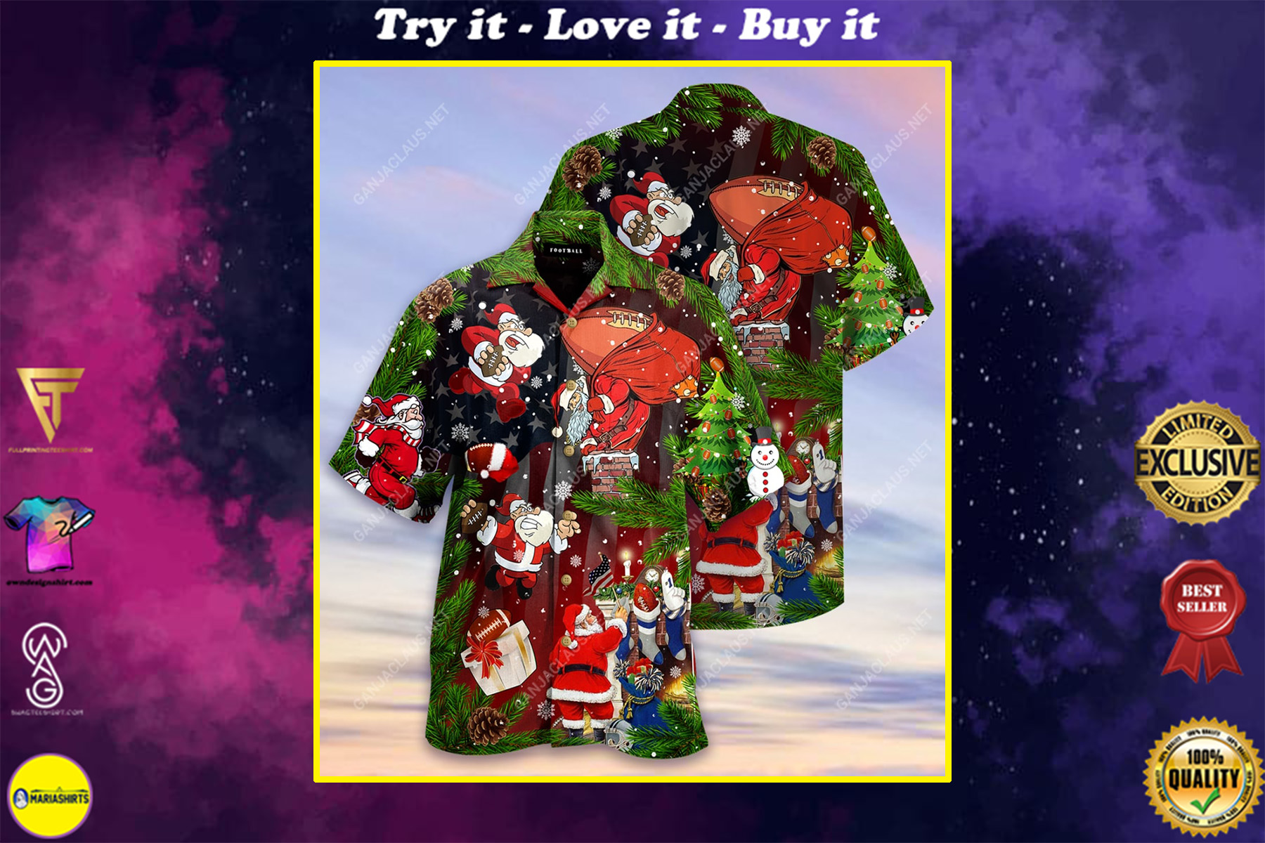 Christmas Santa Claus Play American Football Full Printing Hawaiian Shirt Christmas Santa Claus Play American Football Full Printing Hawaiian Shirt