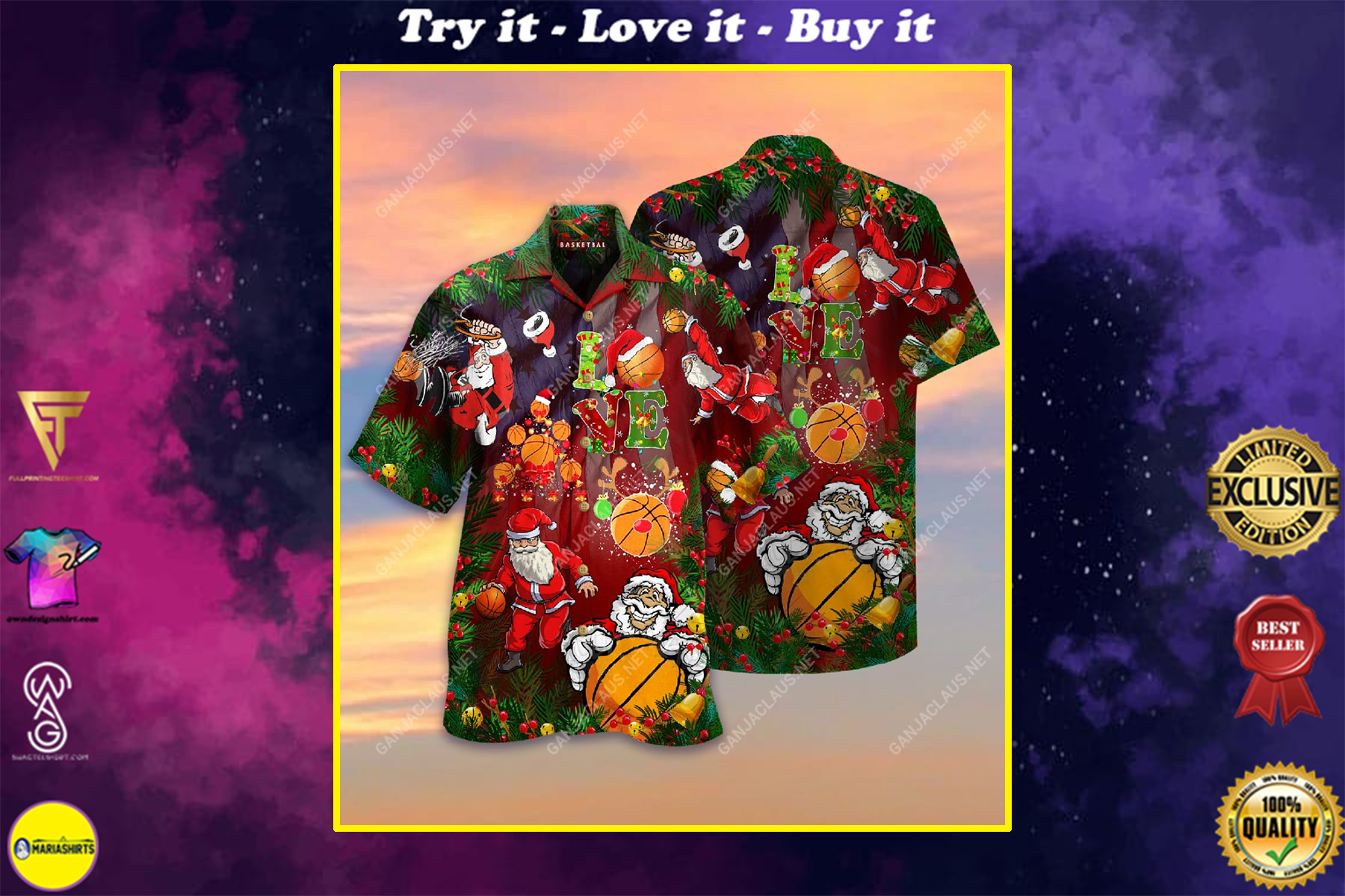 Christmas Santa Claus Play Basketball Full Printing Hawaiian Shirt Christmas Santa Claus Play Basketball Full Printing Hawaiian Shirt
