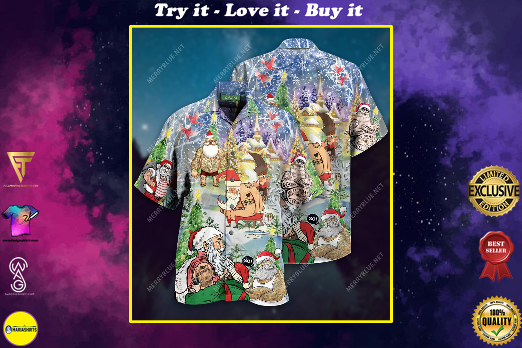 Christmas Santa Claus With Tattoo Full Printing Hawaiian Shirt Christmas Santa Claus With Tattoo Full Printing Hawaiian Shirt