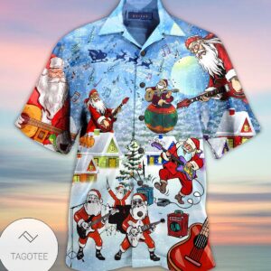 Christmas Santa Loves Music And Guitar Hawaiian Shirt