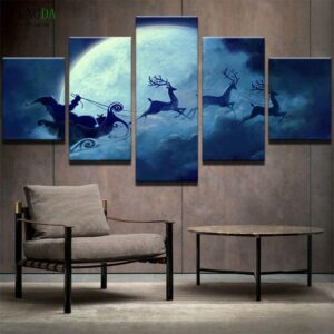 Christmas Santa Reindeer - Christmas 5 Panel Canvas Art Wall Decor