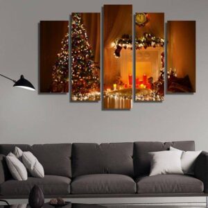 Christmas Scene - Nature 5 Panel Canvas Art Wall Decor