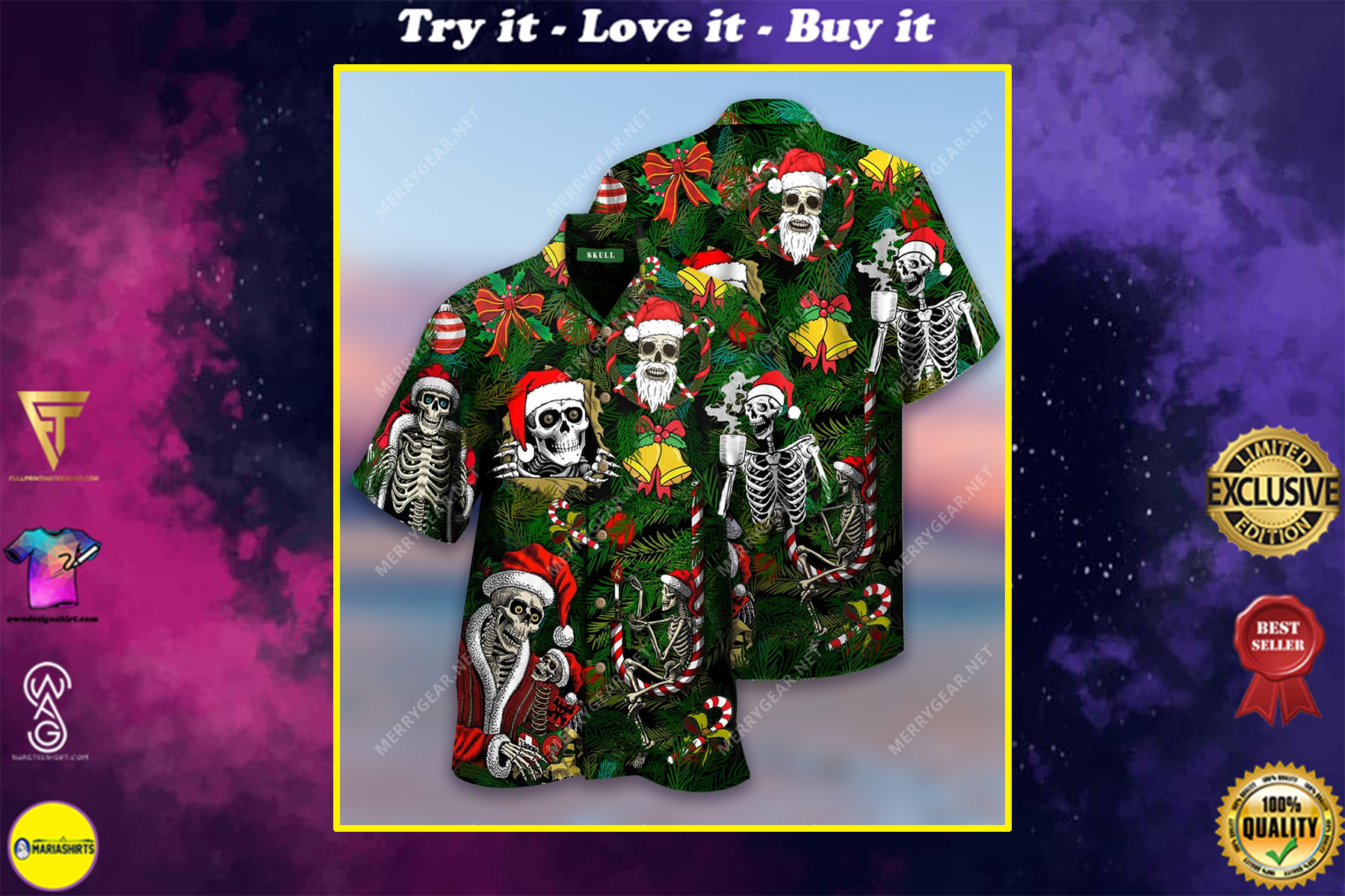 Christmas Skull With Santa Hat Full Printing Hawaiian Shirt Christmas Skull With Santa Hat Full Printing Hawaiian Shirt
