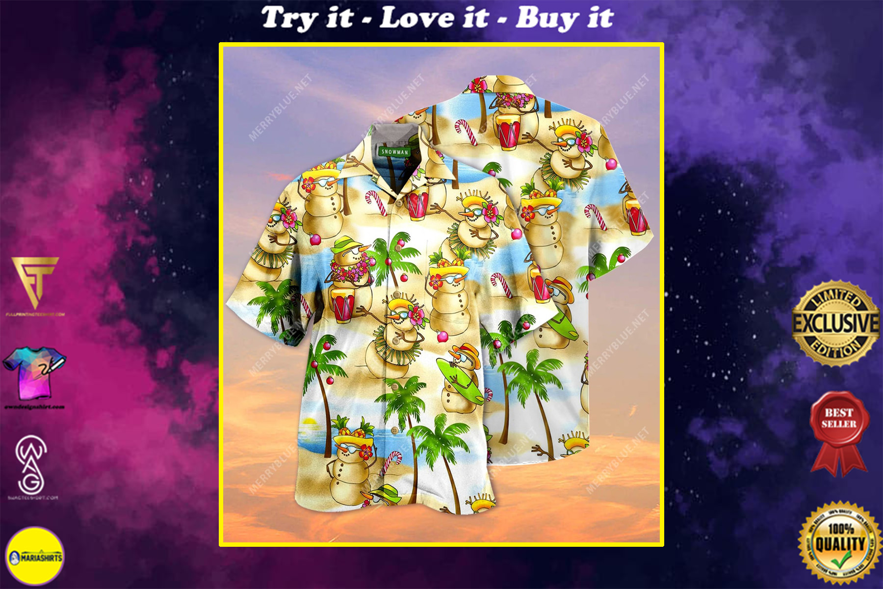 Christmas Snowman On The Beach Full Printing Hawaiian Shirt Christmas Snowman On The Beach Full Printing Hawaiian Shirt