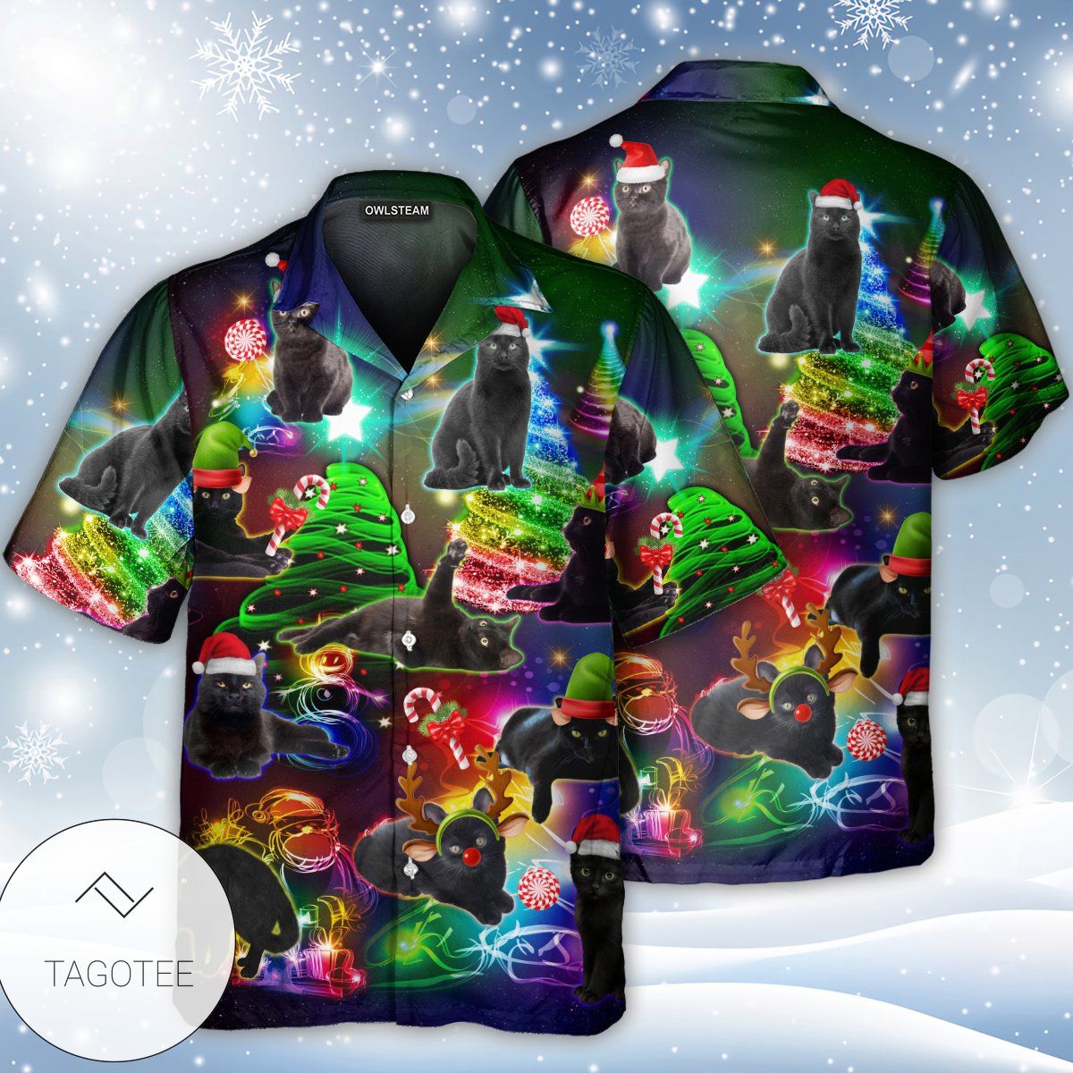 Christmas Tree Black Cat Hawaiian Shirt Christmas Tree Black Cat Hawaiian Shirt
