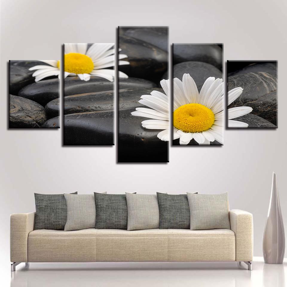 Chrysanthemum Little White Flower - Nature 5 Panel Canvas Art Wall Decor Chrysanthemum Little White Flower - Nature 5 Panel Canvas Art Wall Decor