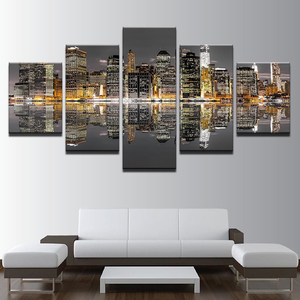 City Architecture Night View - Nature 5 Panel Canvas Art Wall Decor City Architecture Night View - Nature 5 Panel Canvas Art Wall Decor