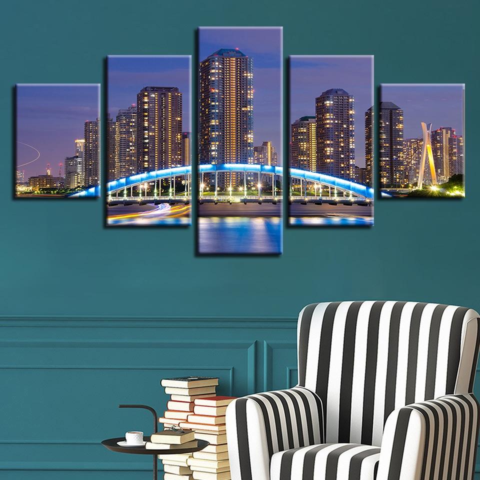 City Building Ablaze With Lights - Nature 5 Panel Canvas Art Wall Decor City Building Ablaze With Lights - Nature 5 Panel Canvas Art Wall Decor