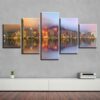 City Building And Riverside - Nature 5 Panel Canvas Art Wall Decor