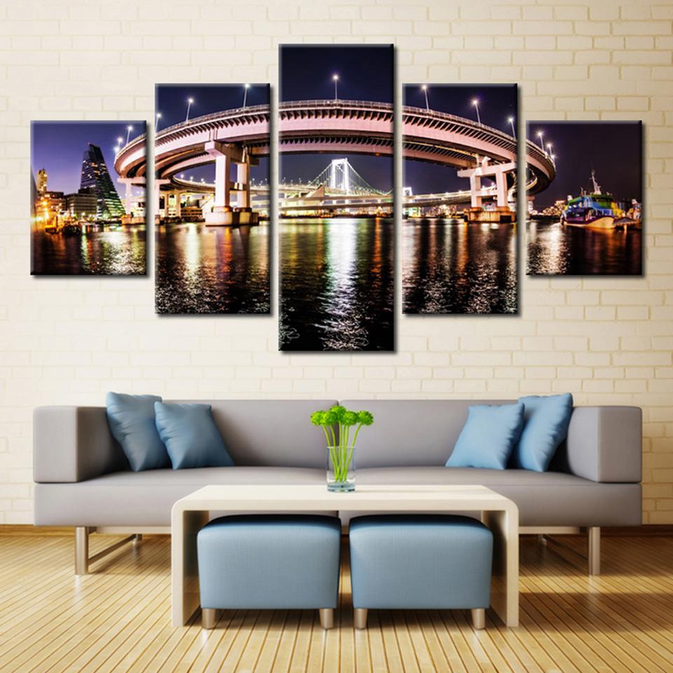 City Building Night View - Nature 5 Panel Canvas Art Wall Decor City Building Night View - Nature 5 Panel Canvas Art Wall Decor