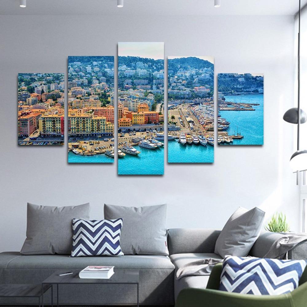 City Building Ship Wharf - Nature 5 Panel Canvas Art Wall Decor City Building Ship Wharf - Nature 5 Panel Canvas Art Wall Decor