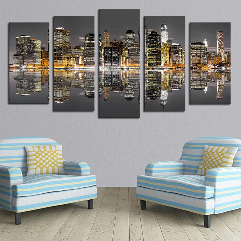 City Building - Nature 5 Panel Canvas Art Wall Decor City Building - Nature 5 Panel Canvas Art Wall Decor