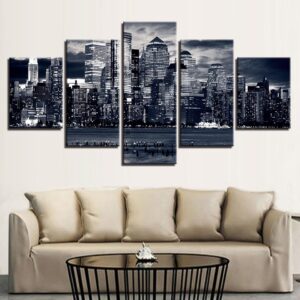 City High-Rise Buildings - Nature 5 Panel Canvas Art Wall Decor
