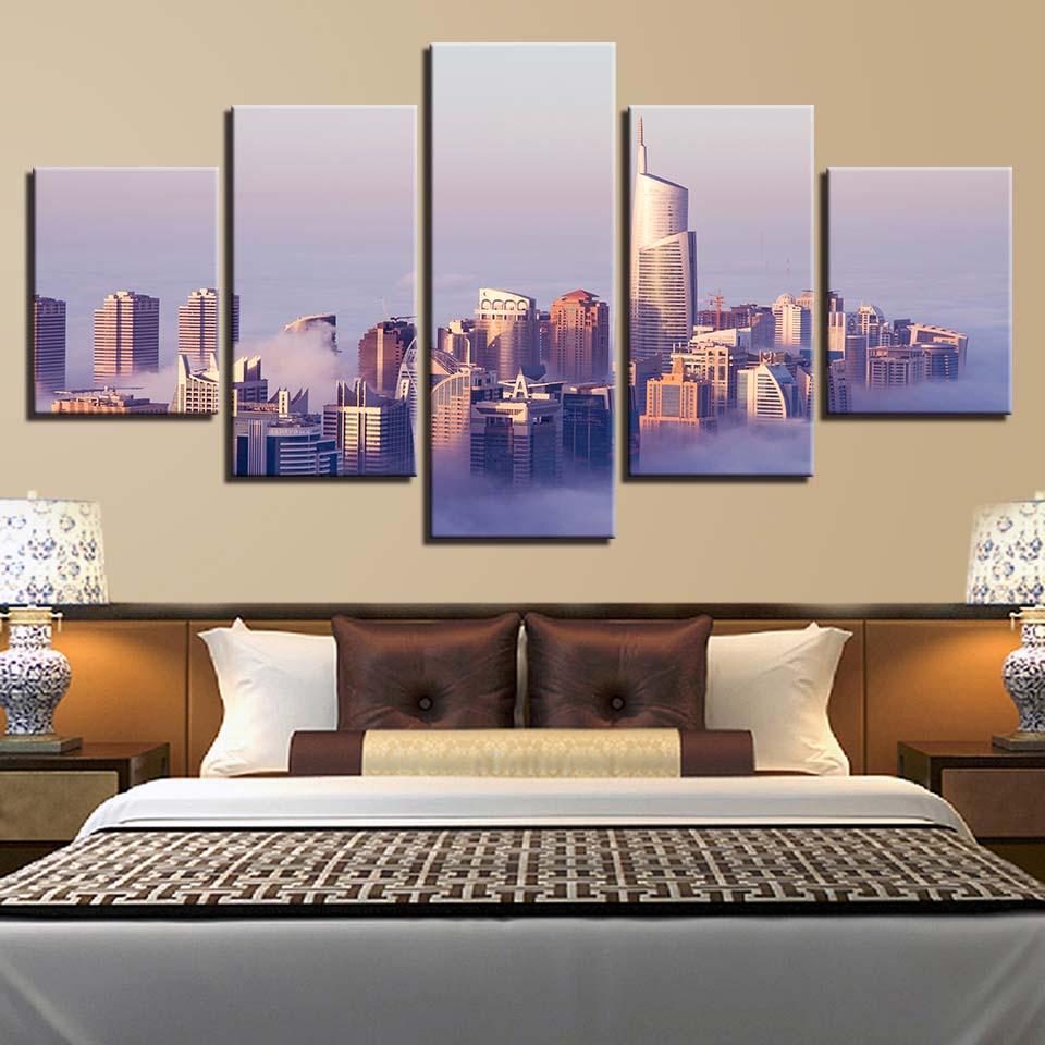 City In The Sky Cloud Mist Building - Nature 5 Panel Canvas Art Wall Decor City In The Sky Cloud Mist Building - Nature 5 Panel Canvas Art Wall Decor
