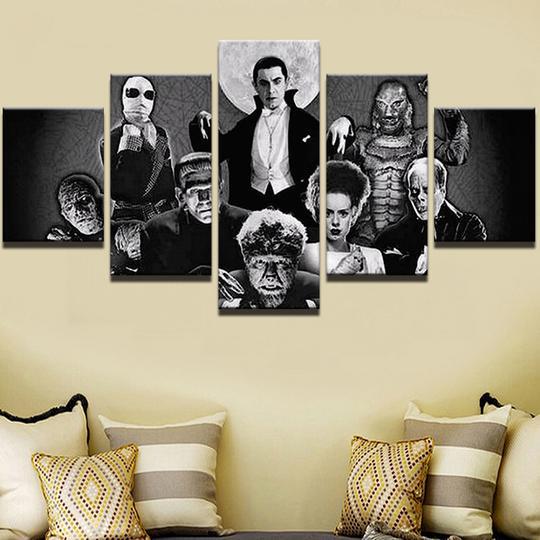 Classic Horror Movie Monsters - Movie 5 Panel Canvas Art Wall Decor Classic Horror Movie Monsters - Movie 5 Panel Canvas Art Wall Decor