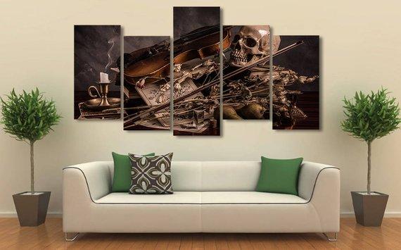 Classic Violin Skull 1 - Abstract 5 Panel Canvas Art Wall Decor Classic Violin Skull 1 - Abstract 5 Panel Canvas Art Wall Decor