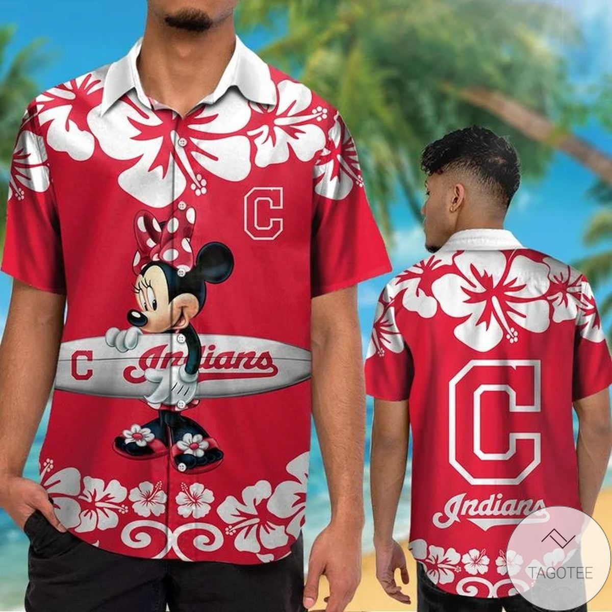 Cleveland Indians Minnie Mouse Hawaiian Shirt- Tagotee Cleveland Indians Minnie Mouse Hawaiian Shirt- Tagotee
