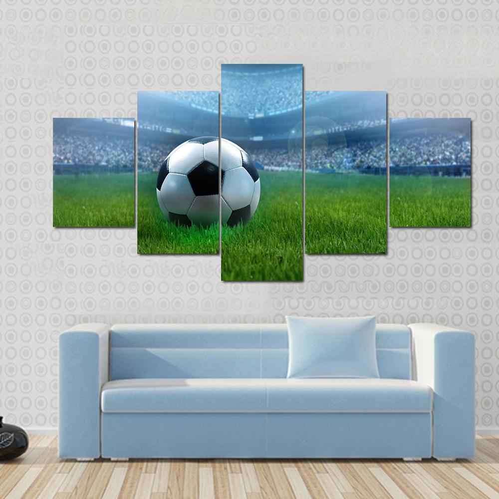 Close-Up Of A Football On A Full Stadium - Sport 5 Panel Canvas Art Wall Decor Close-Up Of A Football On A Full Stadium - Sport 5 Panel Canvas Art Wall Decor