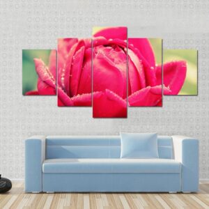 Close Up Of Flower With Raindrops - Nature 5 Panel Canvas Art Wall Decor