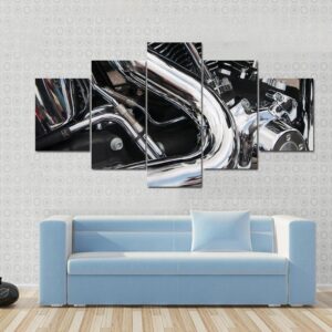 Closeup Of A Big Shiny Motorcycle Engine - Automative 5 Panel Canvas Art Wall Decor