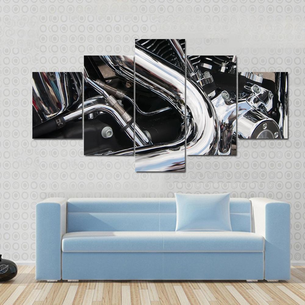 Closeup Of A Big Shiny Motorcycle Engine - Automative 5 Panel Canvas Art Wall Decor Closeup Of A Big Shiny Motorcycle Engine - Automative 5 Panel Canvas Art Wall Decor