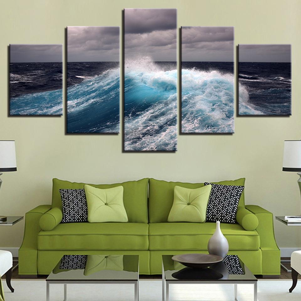 Cloudy Sea Waves - Space 5 Panel Canvas Art Wall Decor Cloudy Sea Waves - Space 5 Panel Canvas Art Wall Decor