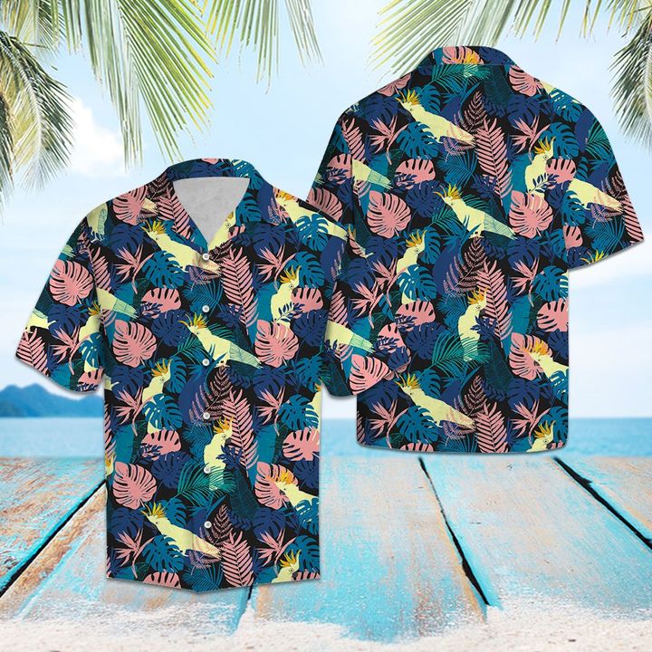 Cockatoo Parrot Palm Leaves Hawaiian Shirt Summer Button Up Cockatoo Parrot Palm Leaves Hawaiian Shirt Summer Button Up