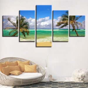 Coconut Tree Blue Sky White Cloud - Space 5 Panel Canvas Art Wall Decor