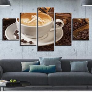 Coffee And Coffee Beans 02 - Kitchen 5 Panel Canvas Art Wall Decor
