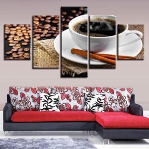 Coffee And Coffee Beans 03 - Nature 5 Panel Canvas Art Wall Decor