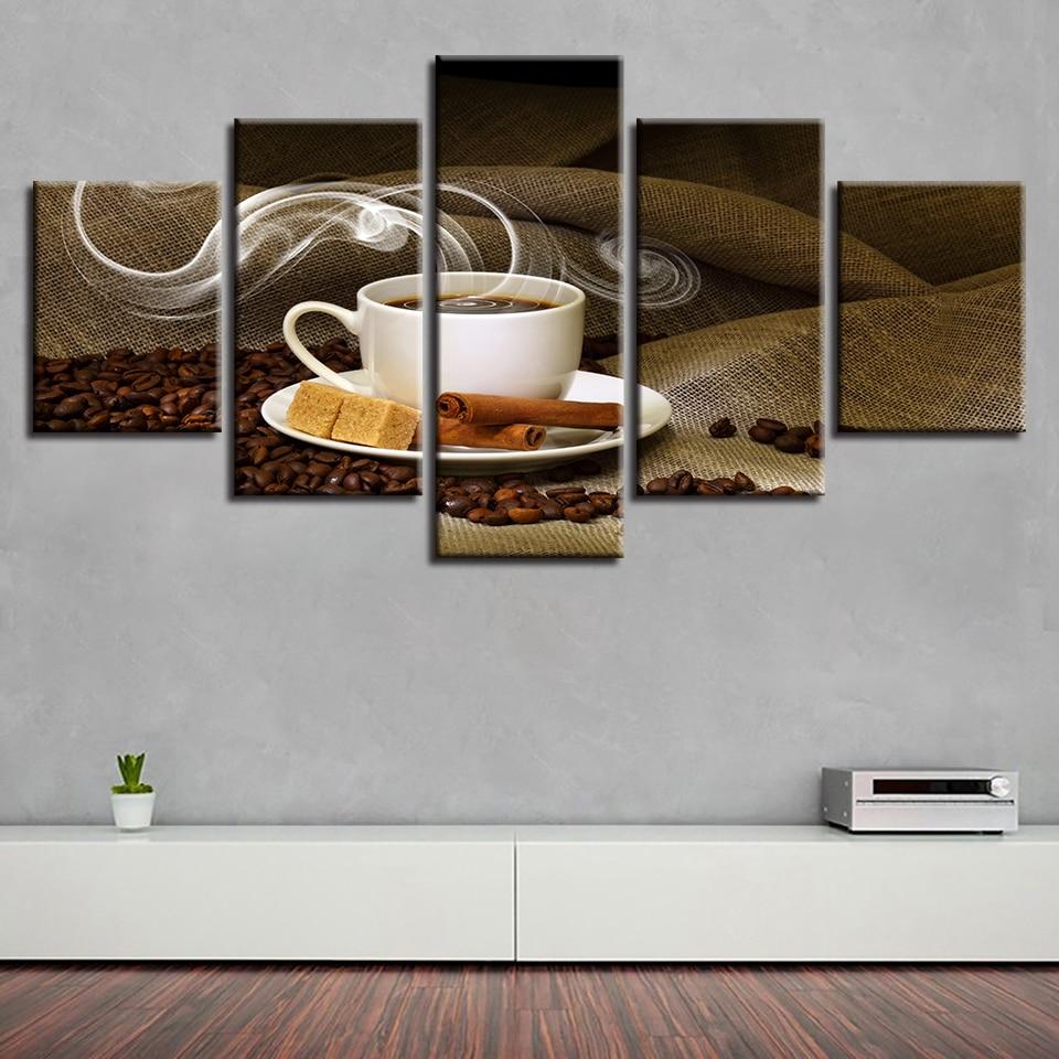 Coffee Beans And Coffee 01 - Nature 5 Panel Canvas Art Wall Decor Coffee Beans And Coffee 01 - Nature 5 Panel Canvas Art Wall Decor