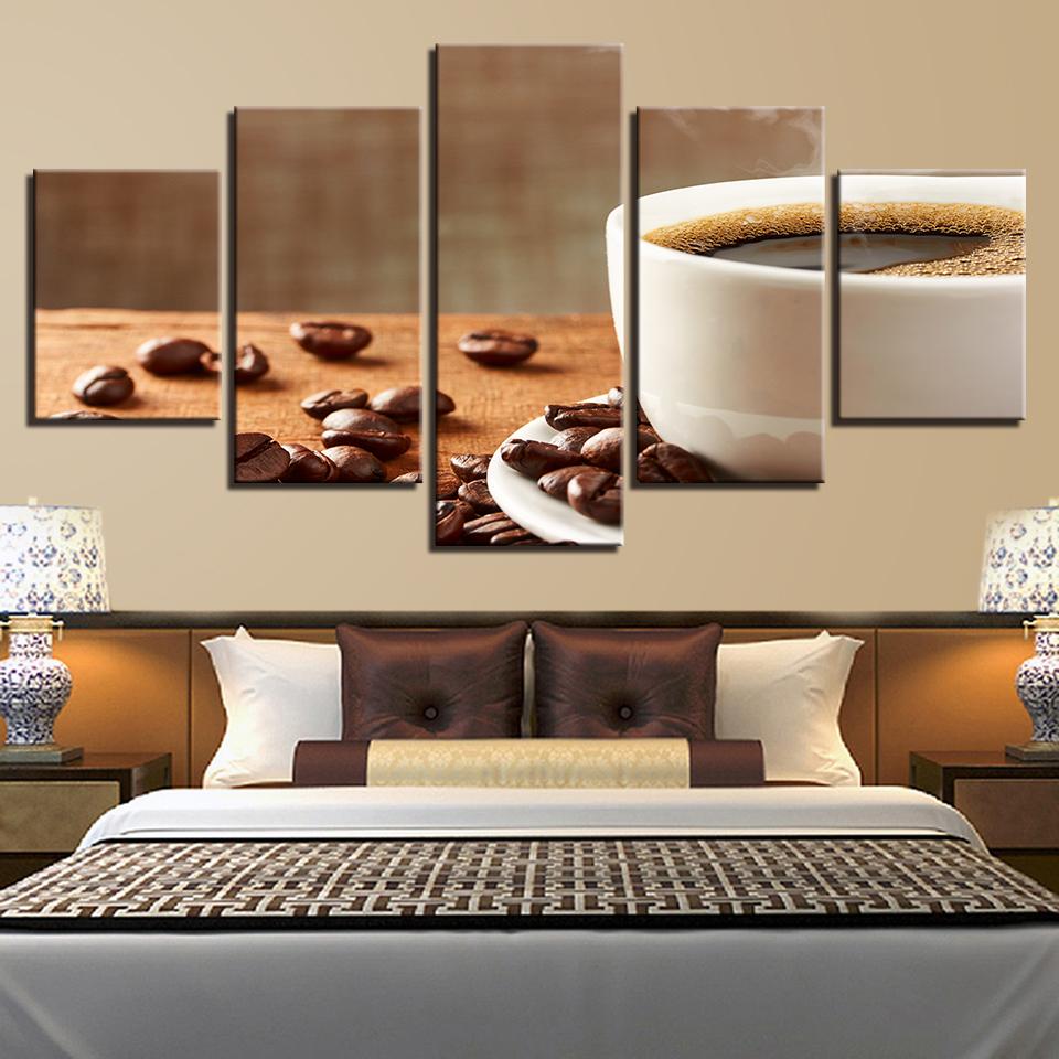 Coffee Beans And Coffee Cup 01 - Kitchen 5 Panel Canvas Art Wall Decor Coffee Beans And Coffee Cup 01 - Kitchen 5 Panel Canvas Art Wall Decor