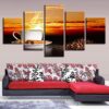 Coffee Beans And Glass Cup Sunset Sunshine - Nature 5 Panel Canvas Art Wall Decor