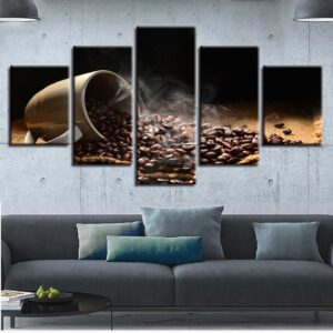 Coffee Beans Coffee Cup - Kitchen 5 Panel Canvas Art Wall Decor