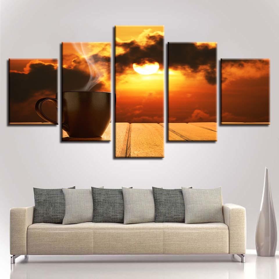 Coffee Sun Sunset 1 - Nature 5 Panel Canvas Art Wall Decor Coffee Sun Sunset 1 - Nature 5 Panel Canvas Art Wall Decor