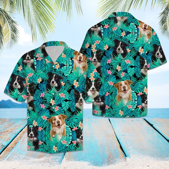 Collie Tropical Hawaiian Shirt Summer Button Up Collie Tropical Hawaiian Shirt Summer Button Up
