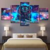 Color Abstract Nebula Lion Constellation - Animal 5 Panel Canvas Art Wall Decor