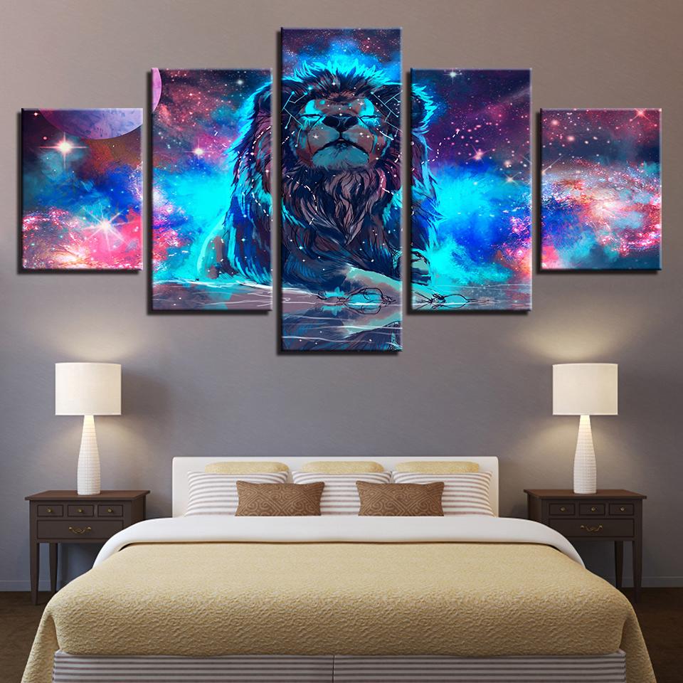 Color Abstract Nebula Lion Constellation - Animal 5 Panel Canvas Art Wall Decor Color Abstract Nebula Lion Constellation - Animal 5 Panel Canvas Art Wall Decor