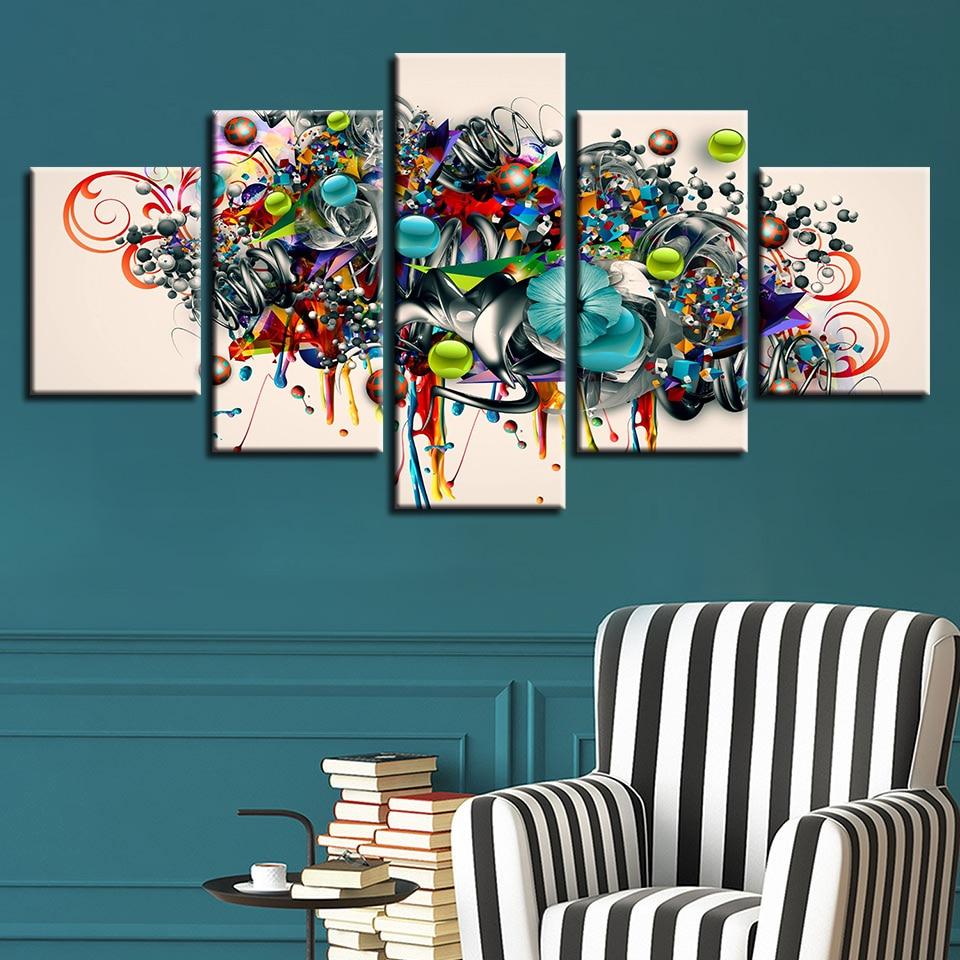 Color Insects Ladybugs Butterflies And Flower - Abstract 5 Panel Canvas Art Wall Decor Color Insects Ladybugs Butterflies And Flower - Abstract 5 Panel Canvas Art Wall Decor