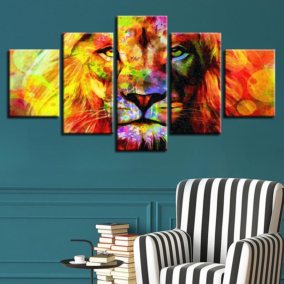 Color Lion 3 - Animal 5 Panel Canvas Art Wall Decor Color Lion 3 - Animal 5 Panel Canvas Art Wall Decor