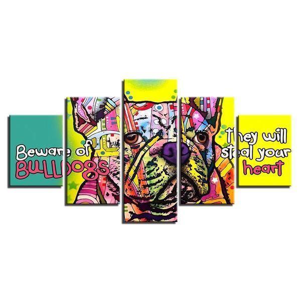 Colorful Animal French Bulldog - Animal 5 Panel Canvas Art Wall Decor Colorful Animal French Bulldog - Animal 5 Panel Canvas Art Wall Decor