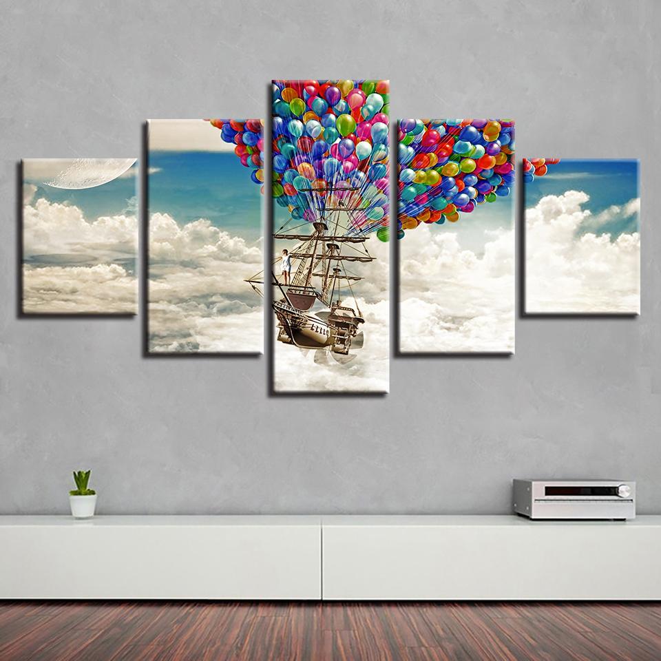Colorful Balloons Airship Landscape - Nature 5 Panel Canvas Art Wall Decor Colorful Balloons Airship Landscape - Nature 5 Panel Canvas Art Wall Decor